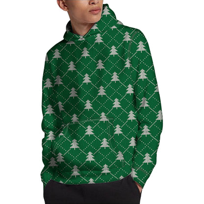 Christmas Tree Knitted Pattern Print Pullover Hoodie