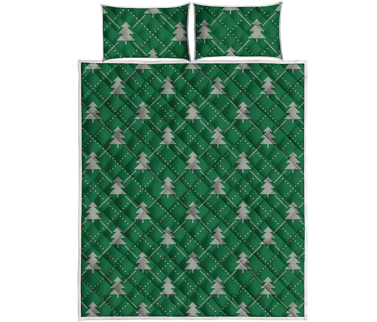 Christmas Tree Knitted Pattern Print Quilt Bed Set