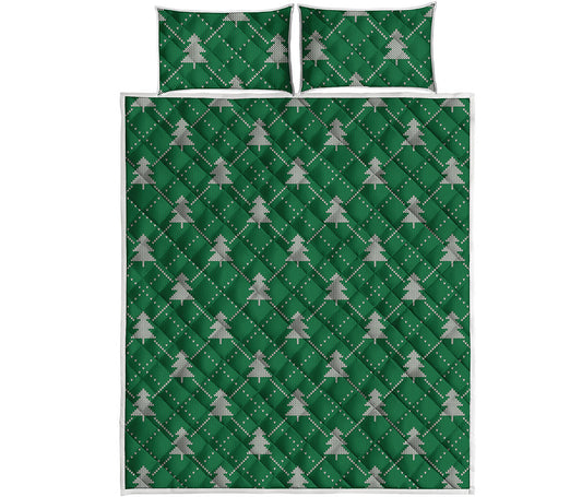 Christmas Tree Knitted Pattern Print Quilt Bed Set