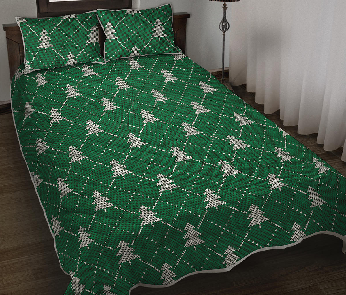 Christmas Tree Knitted Pattern Print Quilt Bed Set