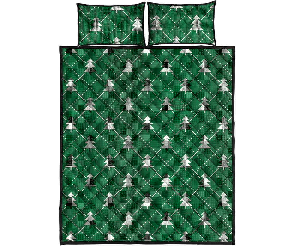 Christmas Tree Knitted Pattern Print Quilt Bed Set