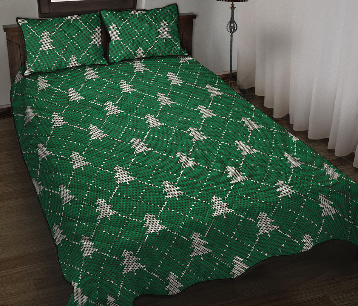 Christmas Tree Knitted Pattern Print Quilt Bed Set