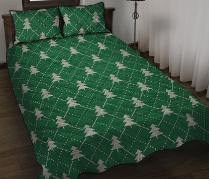 Christmas Tree Knitted Pattern Print Quilt Bed Set