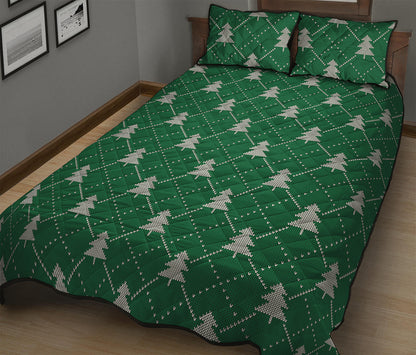 Christmas Tree Knitted Pattern Print Quilt Bed Set