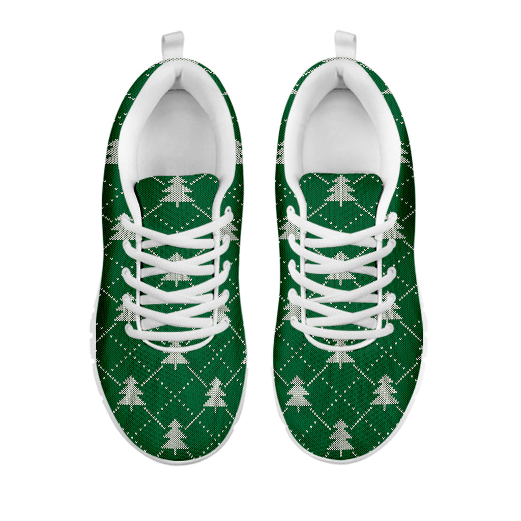 Christmas Tree Knitted Pattern Print White Sneakers
