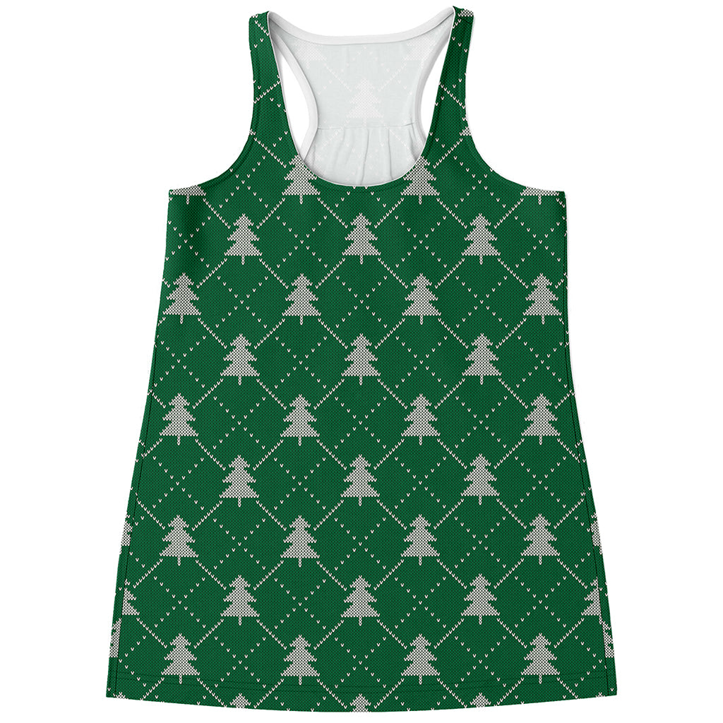 Christmas Tree Knitted Pattern Print Women's Racerback Tank Top