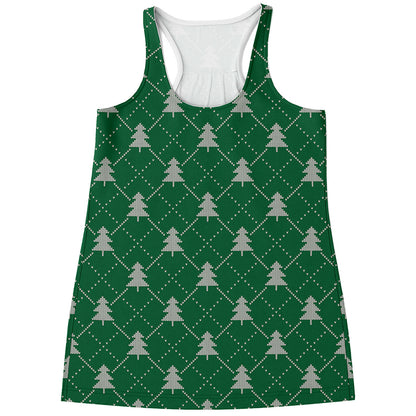 Christmas Tree Knitted Pattern Print Women's Racerback Tank Top