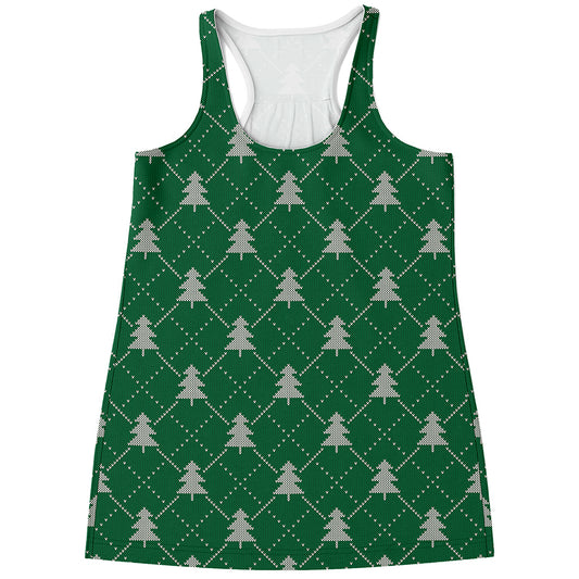 Christmas Tree Knitted Pattern Print Women's Racerback Tank Top