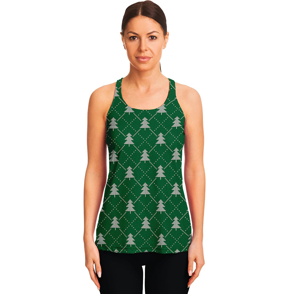 Christmas Tree Knitted Pattern Print Women's Racerback Tank Top
