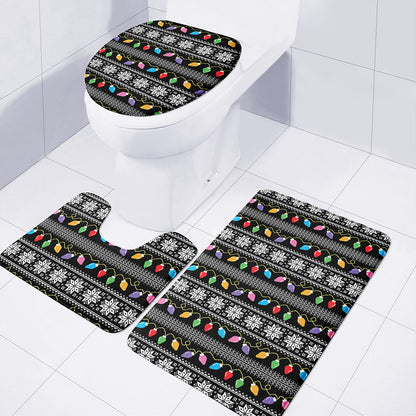 Christmas Tree Lights Print 3 Piece Bath Mat Set