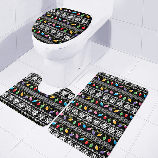 Christmas Tree Lights Print 3 Piece Bath Mat Set