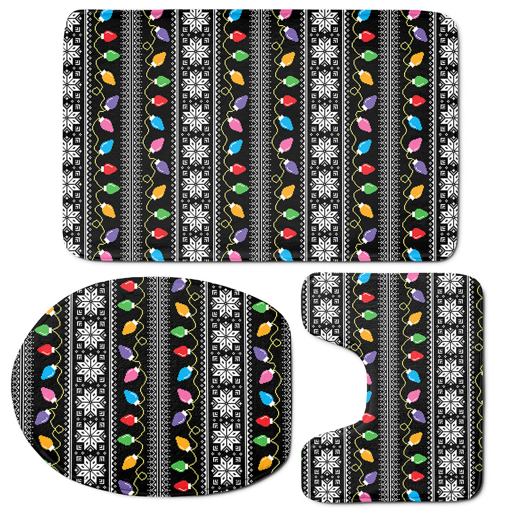 Christmas Tree Lights Print 3 Piece Bath Mat Set