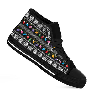 Christmas Tree Lights Print Black High Top Shoes