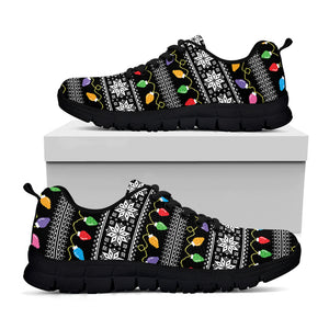 Christmas Tree Lights Print Black Sneakers