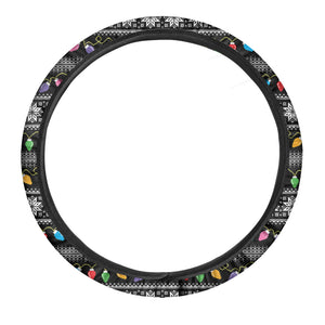 Christmas Tree Lights Print Car Steering Wheel Cover