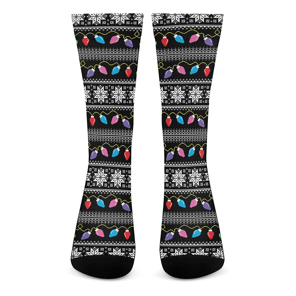 Christmas Tree Lights Print Crew Socks