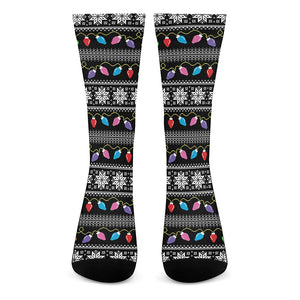 Christmas Tree Lights Print Crew Socks