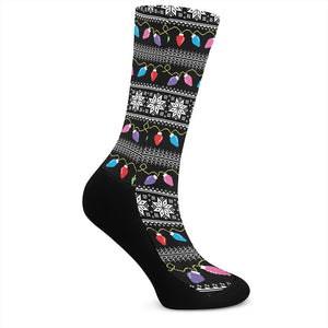 Christmas Tree Lights Print Crew Socks