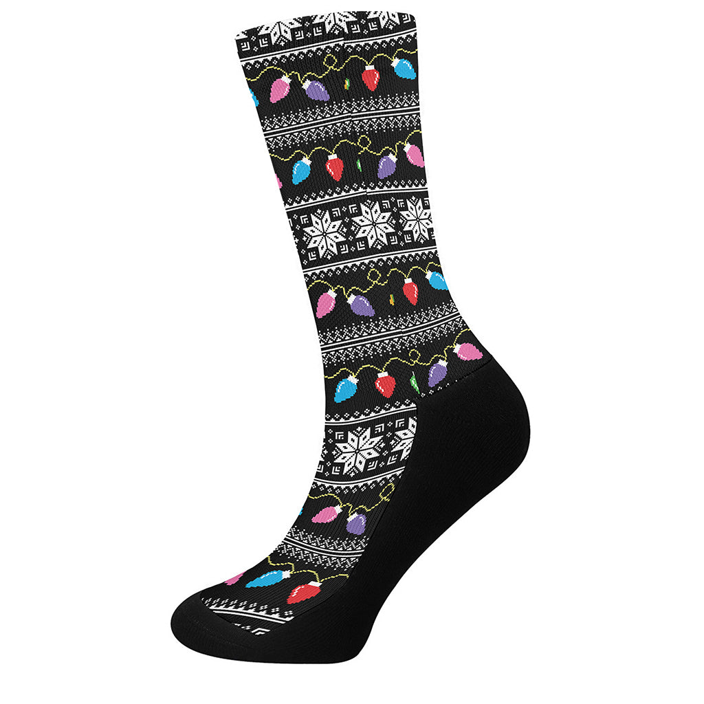 Christmas Tree Lights Print Crew Socks