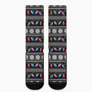 Christmas Tree Lights Print Crew Socks