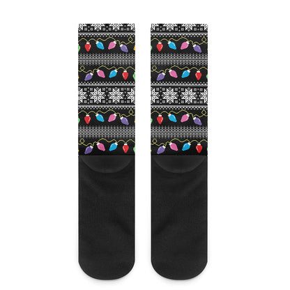 Christmas Tree Lights Print Crew Socks