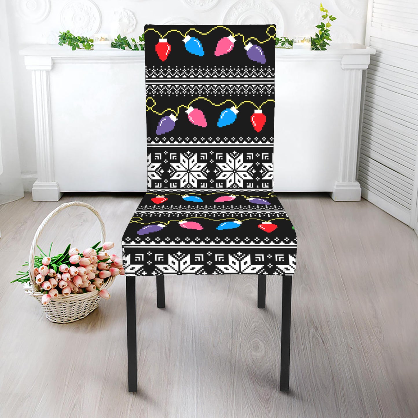 Christmas Tree Lights Print Dining Chair Slipcover