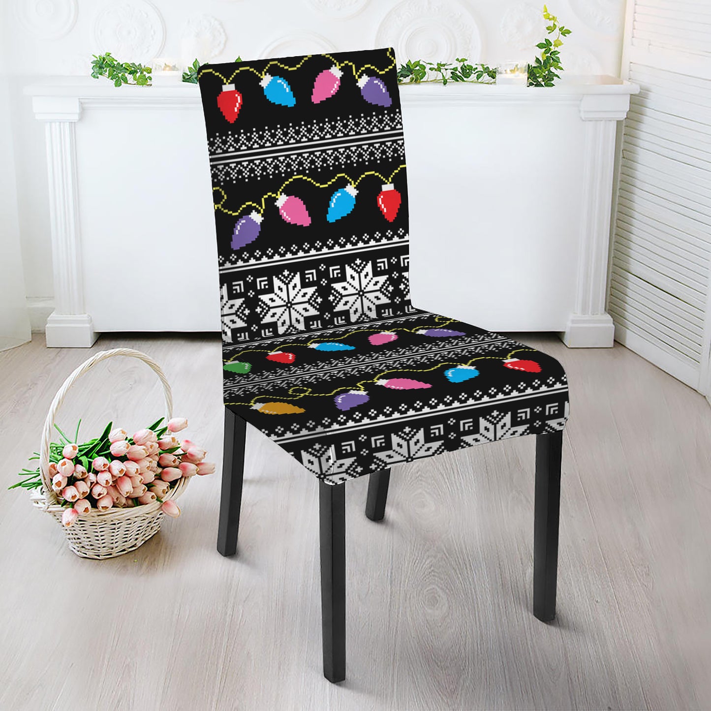 Christmas Tree Lights Print Dining Chair Slipcover