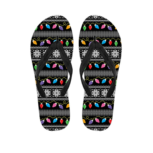Christmas Tree Lights Print Flip Flops