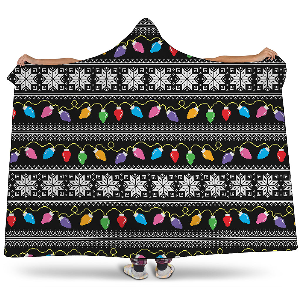 Christmas Tree Lights Print Hooded Blanket