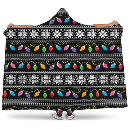 Christmas Tree Lights Print Hooded Blanket