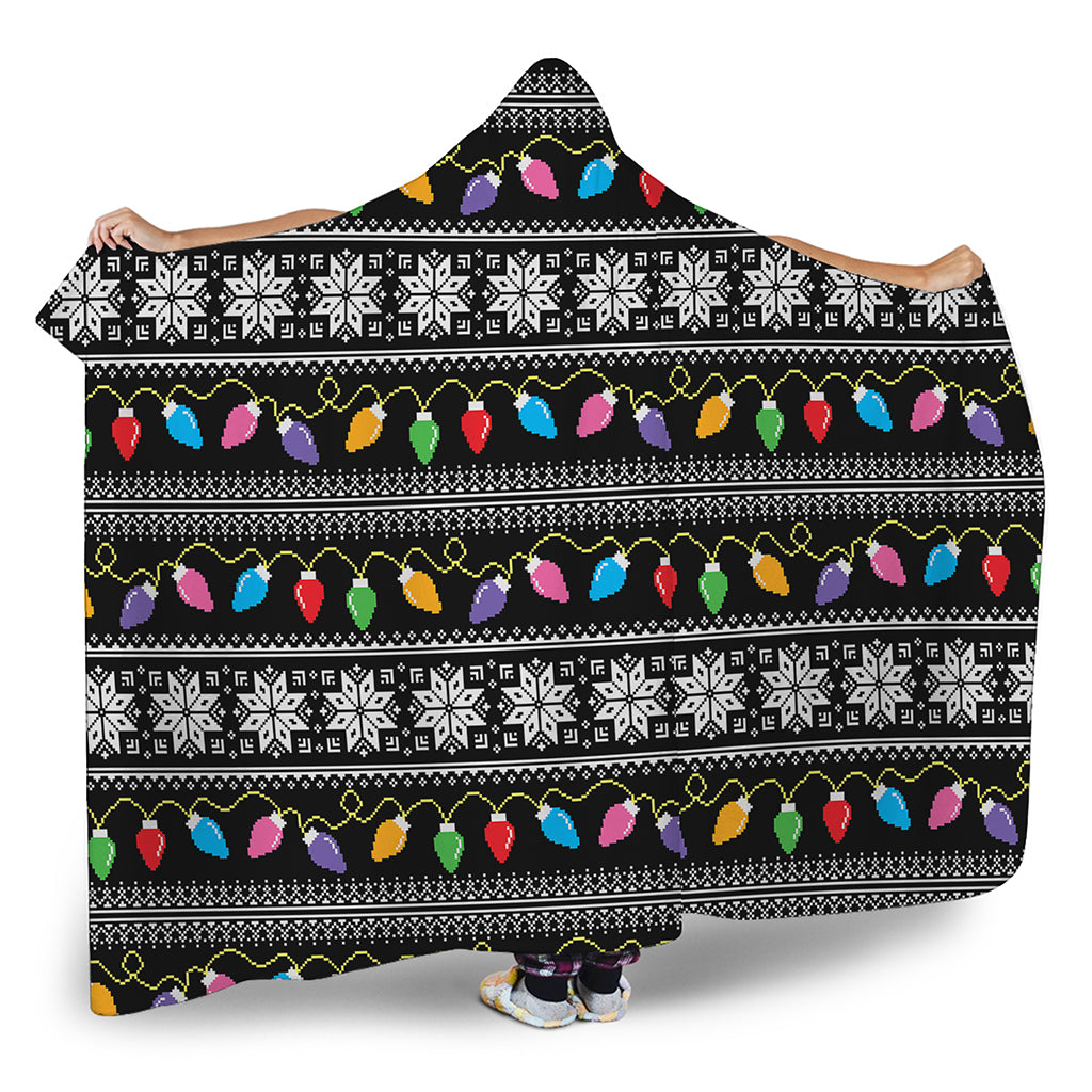 Christmas Tree Lights Print Hooded Blanket