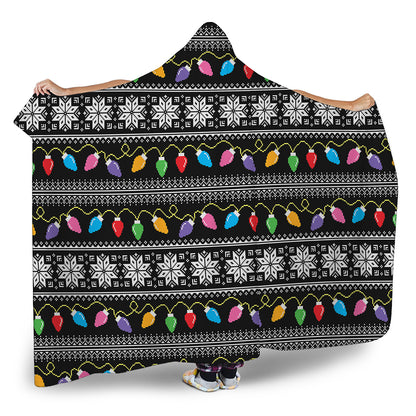 Christmas Tree Lights Print Hooded Blanket