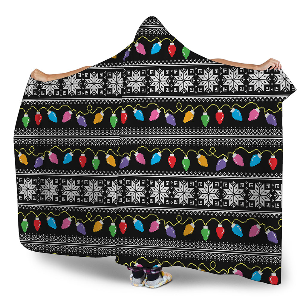 Christmas Tree Lights Print Hooded Blanket