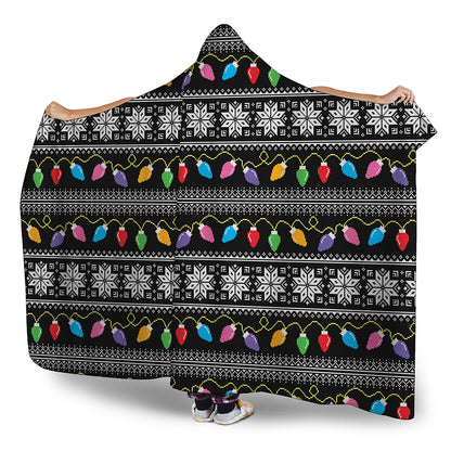 Christmas Tree Lights Print Hooded Blanket