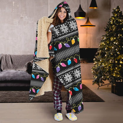 Christmas Tree Lights Print Hooded Blanket