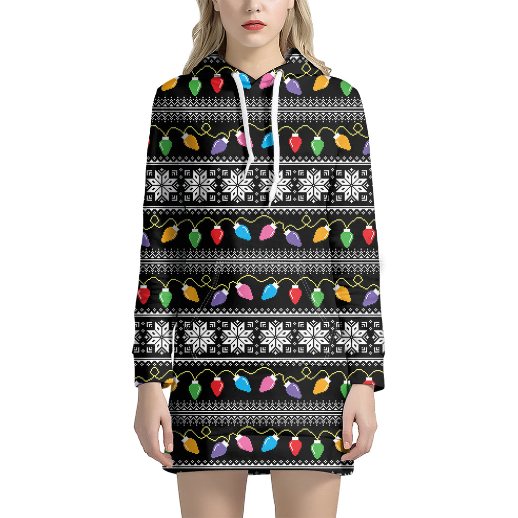 Christmas Tree Lights Print Hoodie Dress