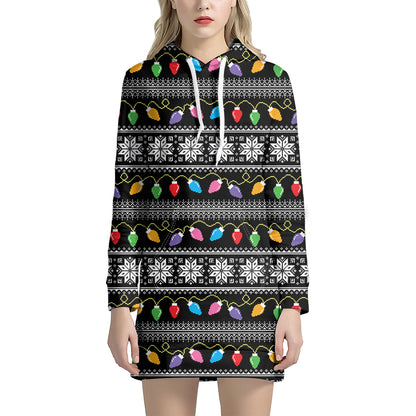 Christmas Tree Lights Print Hoodie Dress