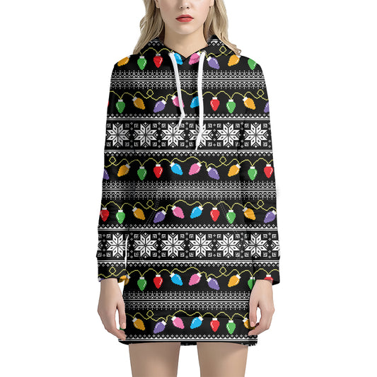 Christmas Tree Lights Print Hoodie Dress