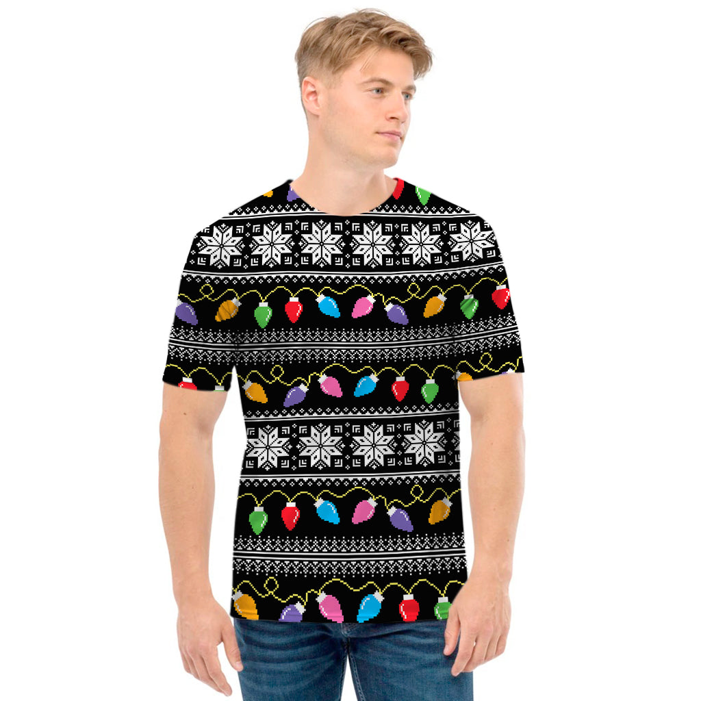 Christmas Tree Lights Print Men's T-Shirt
