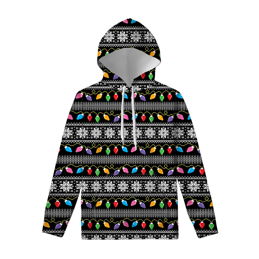 Christmas Tree Lights Print Pullover Hoodie