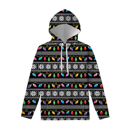 Christmas Tree Lights Print Pullover Hoodie