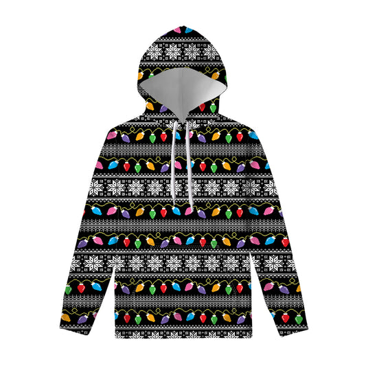 Christmas Tree Lights Print Pullover Hoodie