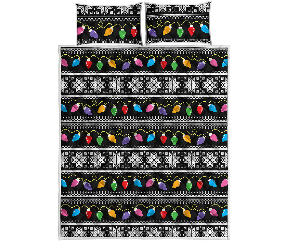 Christmas Tree Lights Print Quilt Bed Set