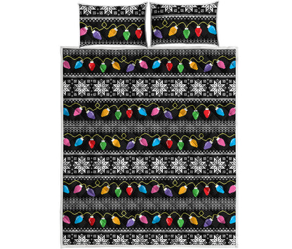 Christmas Tree Lights Print Quilt Bed Set
