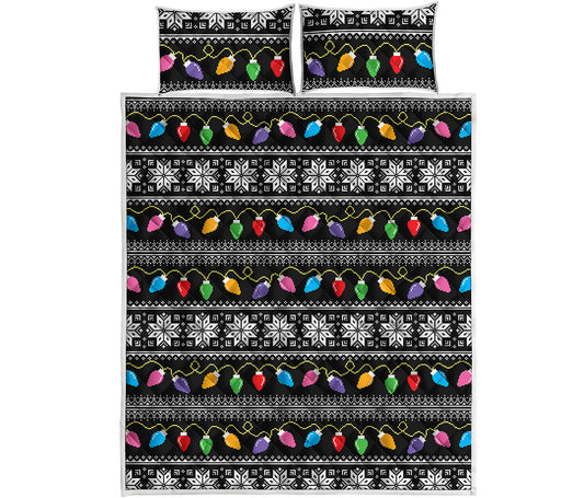 Christmas Tree Lights Print Quilt Bed Set