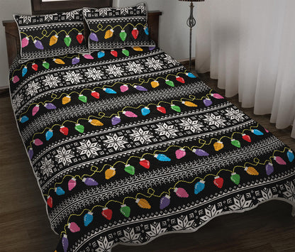 Christmas Tree Lights Print Quilt Bed Set