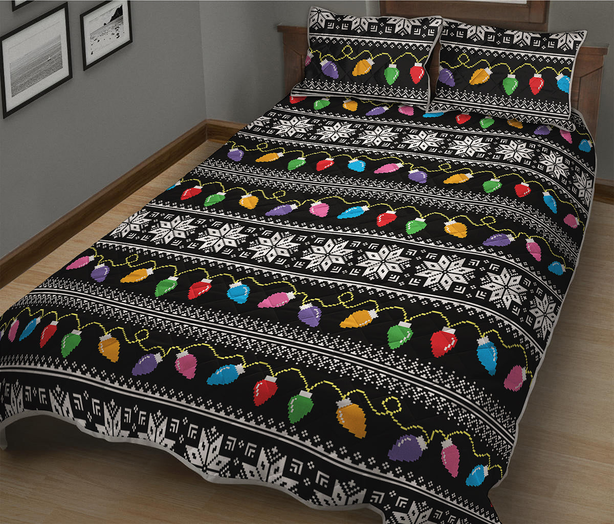 Christmas Tree Lights Print Quilt Bed Set