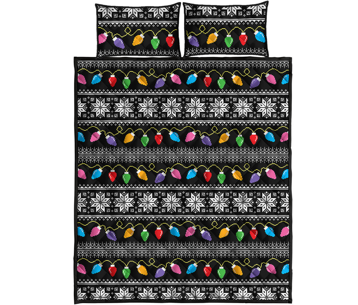 Christmas Tree Lights Print Quilt Bed Set