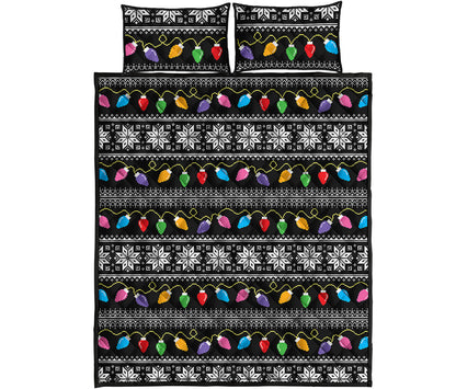 Christmas Tree Lights Print Quilt Bed Set