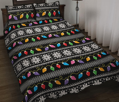 Christmas Tree Lights Print Quilt Bed Set